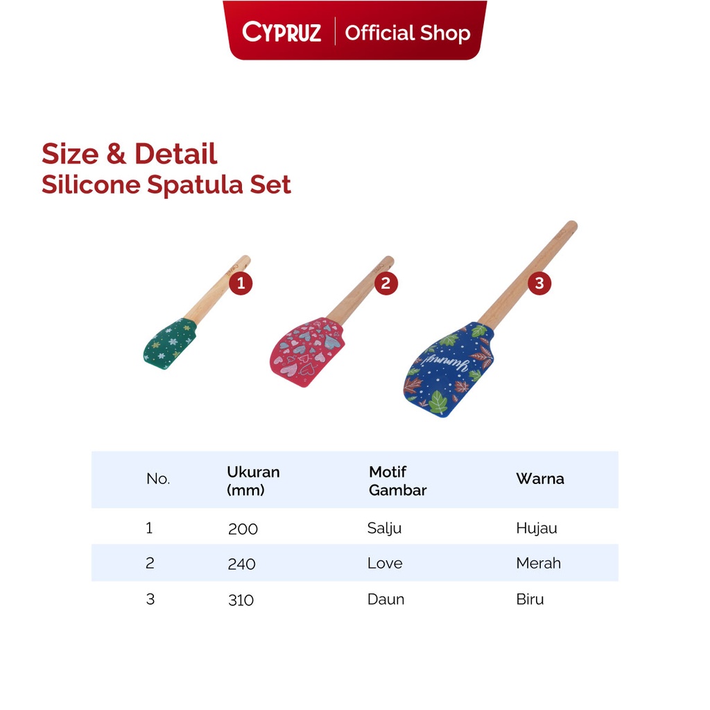 Cypruz Silicone Utensil Set Bergambar: Spatula 3pcs SPRING