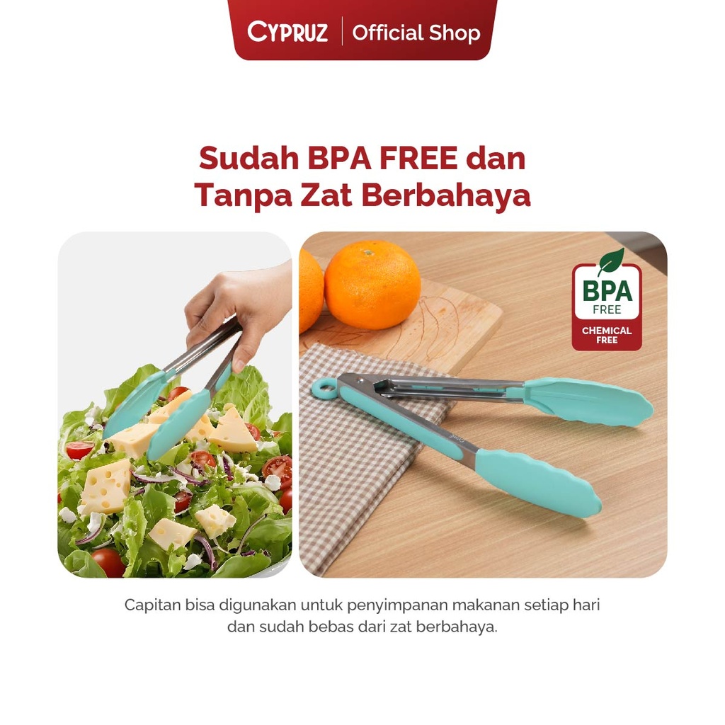 Cypruz Utensil Gagang Stainless Kepala Silicone Tongs
