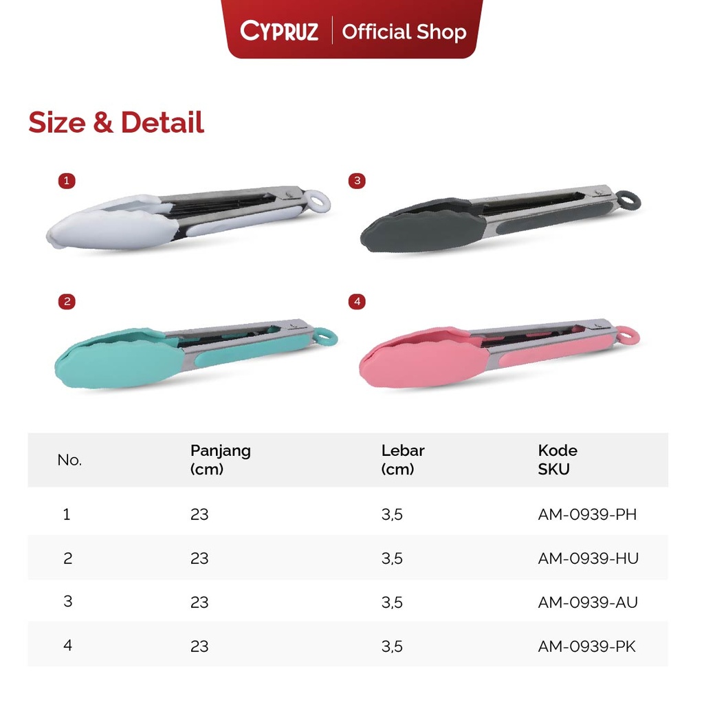 Cypruz Utensil Gagang Stainless Kepala Silicone Tongs
