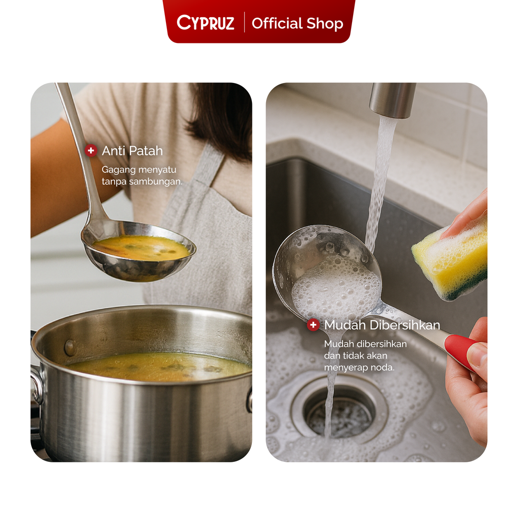 Cypruz Utensil Red Handle Series Ladle Full