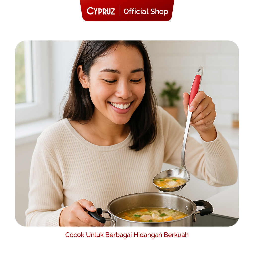 Cypruz Utensil Red Handle Series Ladle Full