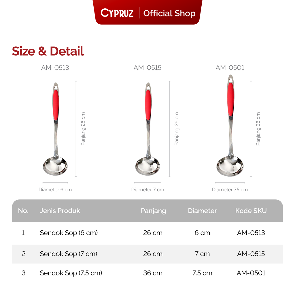 Cypruz Utensil Red Handle Series Ladle Full