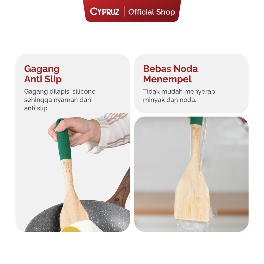 Cypruz Wood Utensil Series Gagang Silicone Spatula (HIJAU) 96X1