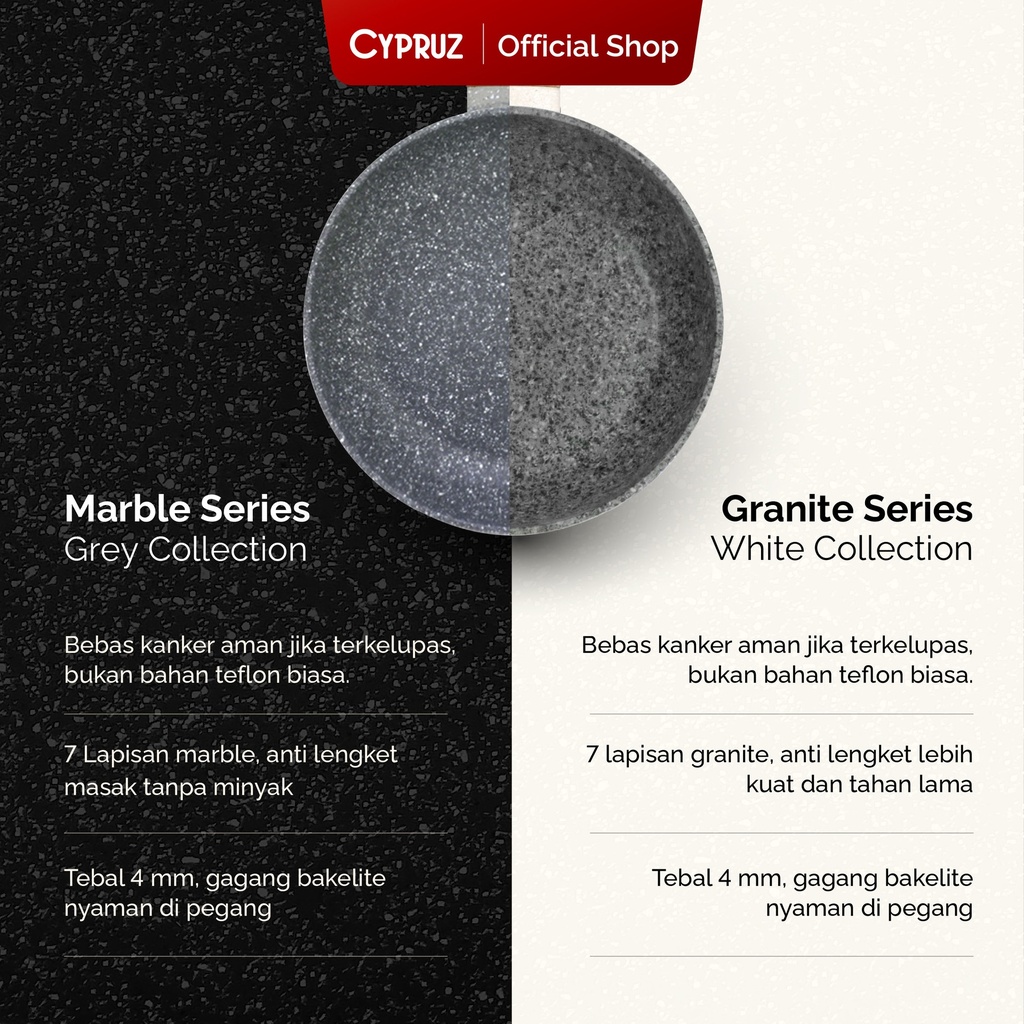 Cypruz WHITE GRANITE Series: Panci BASIC SET 5pcs 6X1