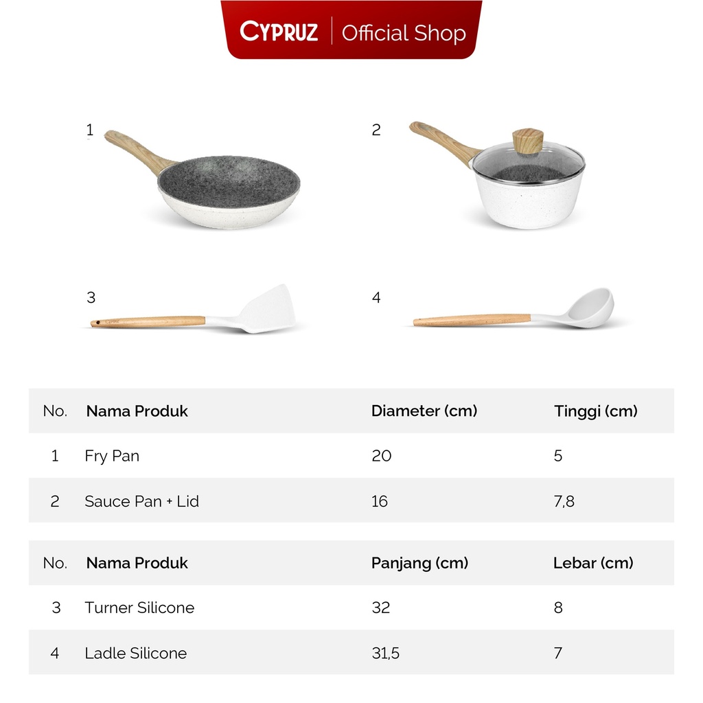 Cypruz WHITE GRANITE Series: Panci BASIC SET 5pcs 6X1
