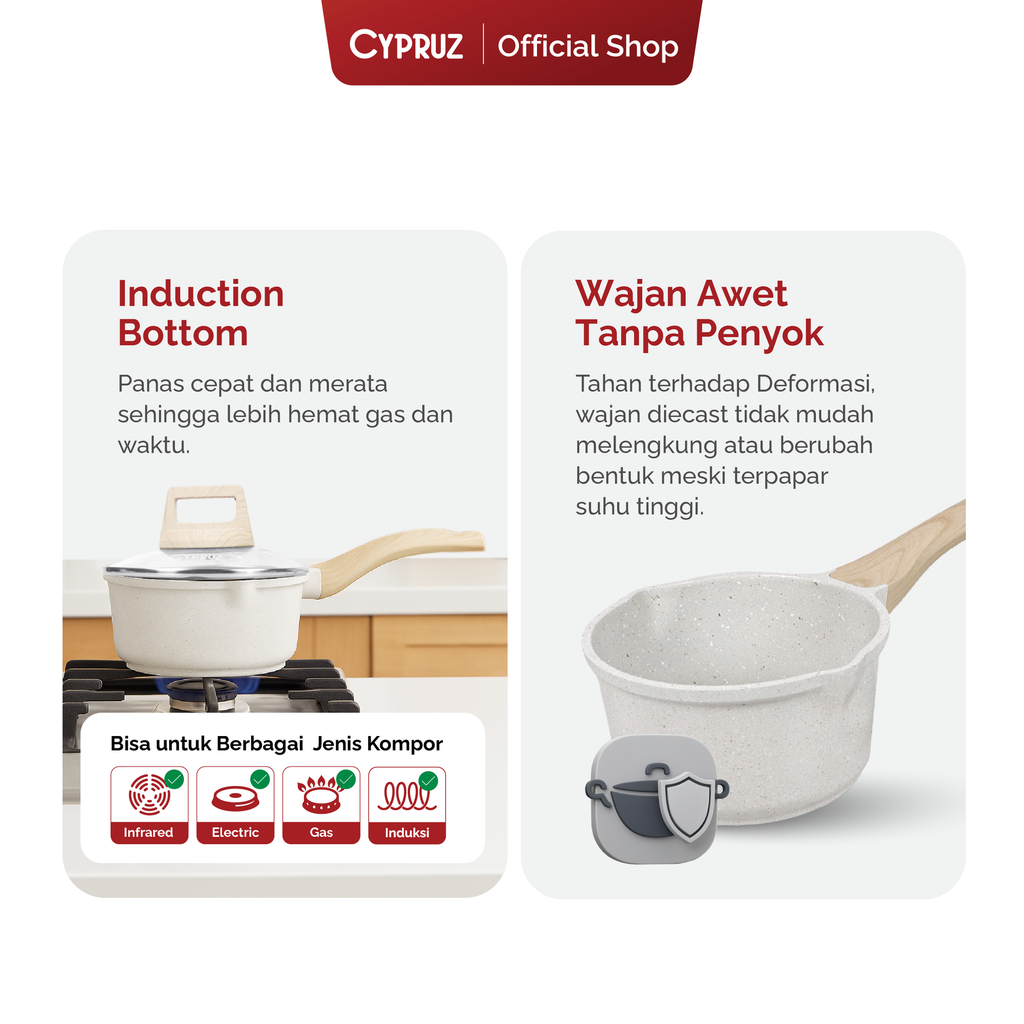 Cypruz White Granite Die Cast Sauce Pan 18cm 6X1