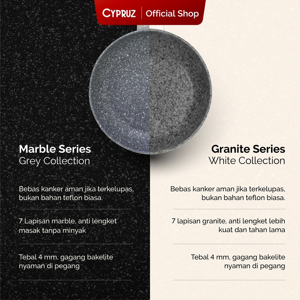 White Granite Series Gagang Coklat Kayu Sauce Pan