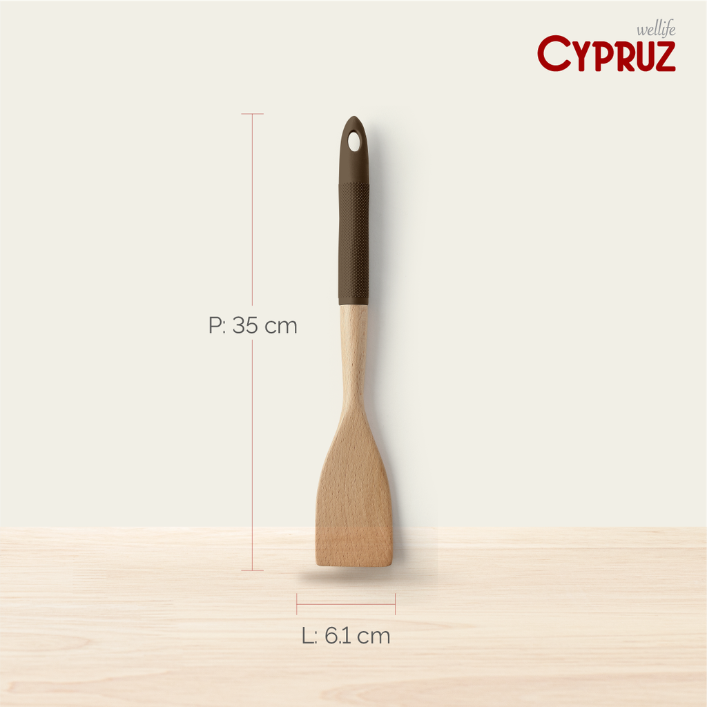 Cypruz Wood Utensil Series Gg.Silicone: Solid Turner (COKLAT) 96X1