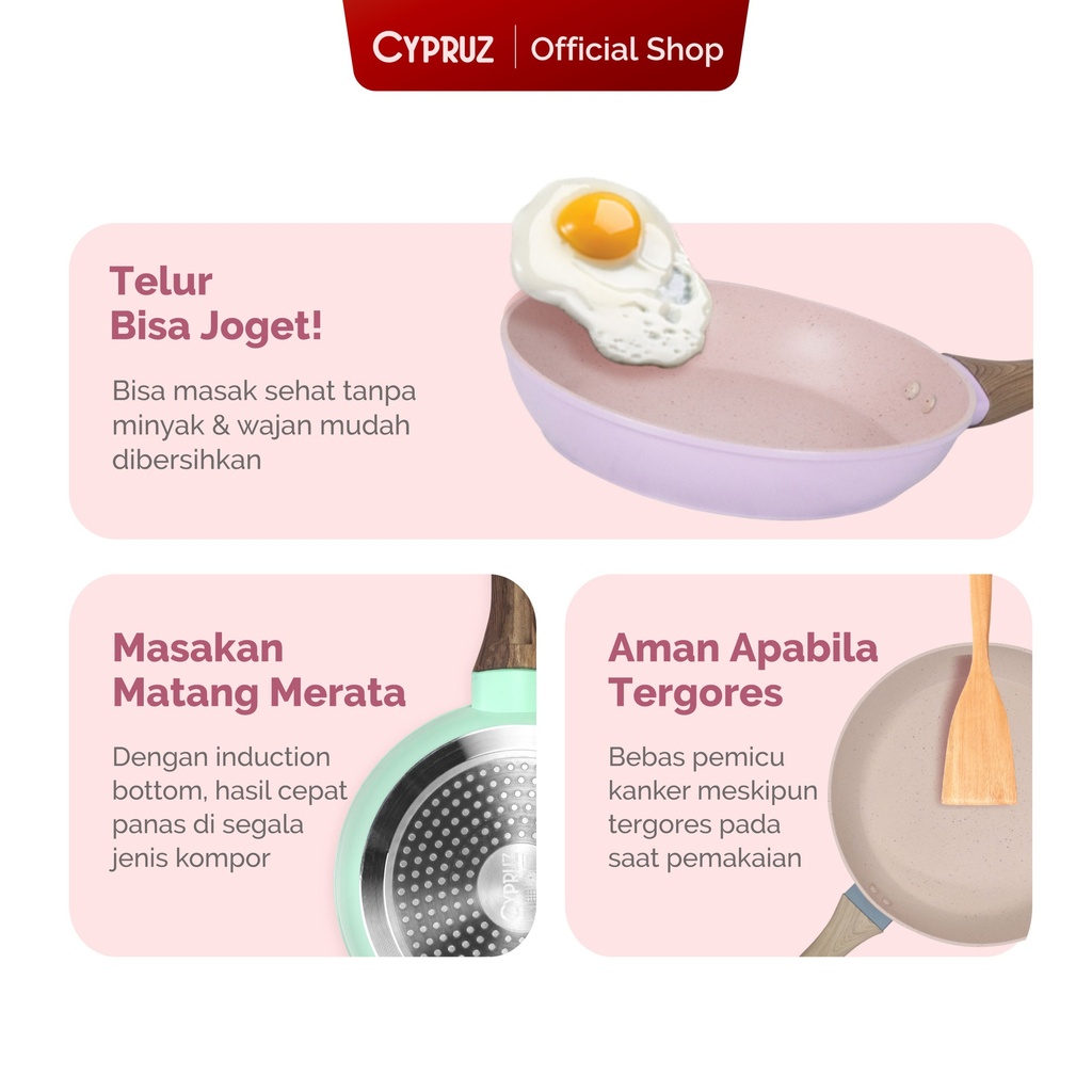 Cypruz Pastel Series Wood Handle Fry Pan Induction Bottom