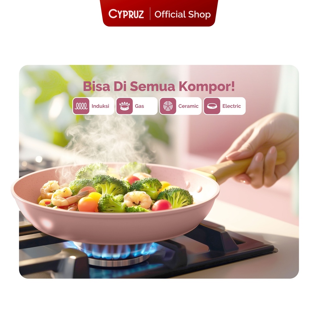 Cypruz Pastel Series Wood Handle Fry Pan Induction Bottom