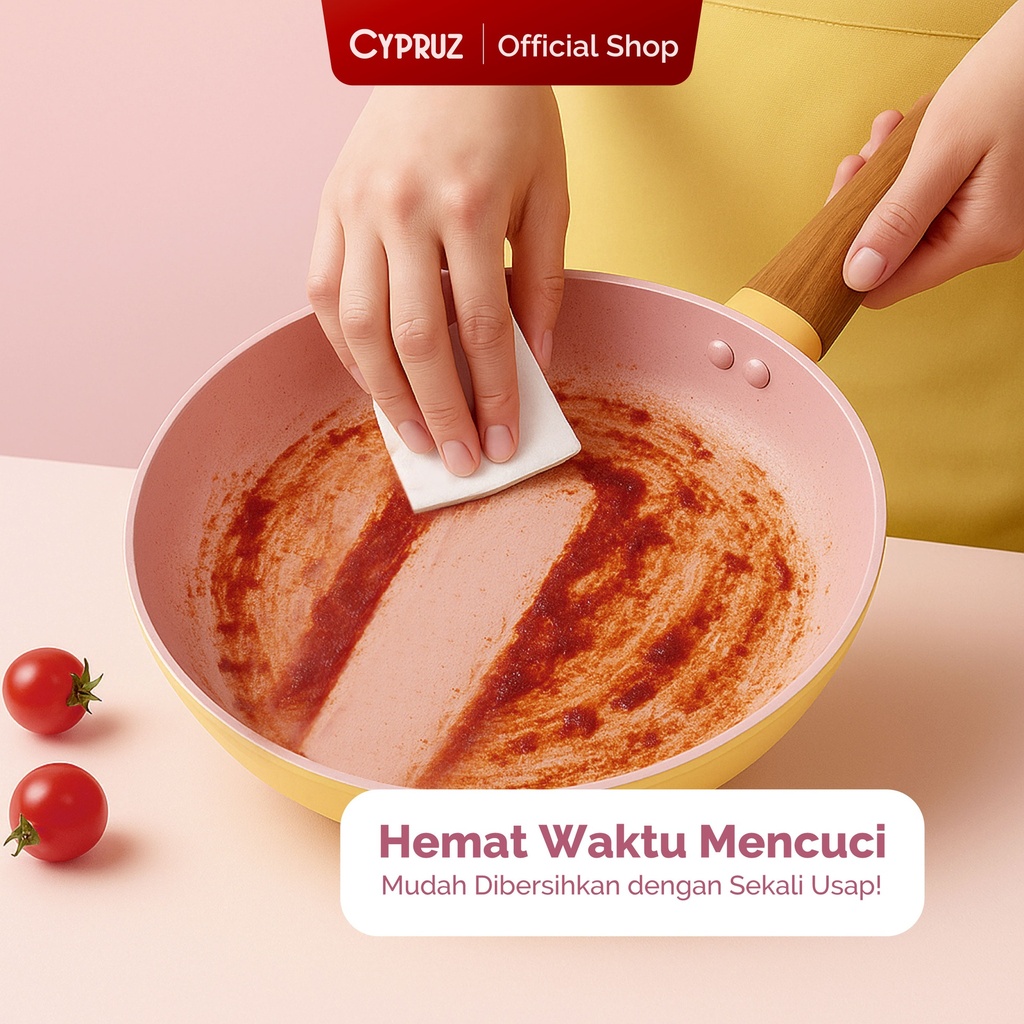 Cypruz Pastel Series Wood Handle Fry Pan Induction Bottom