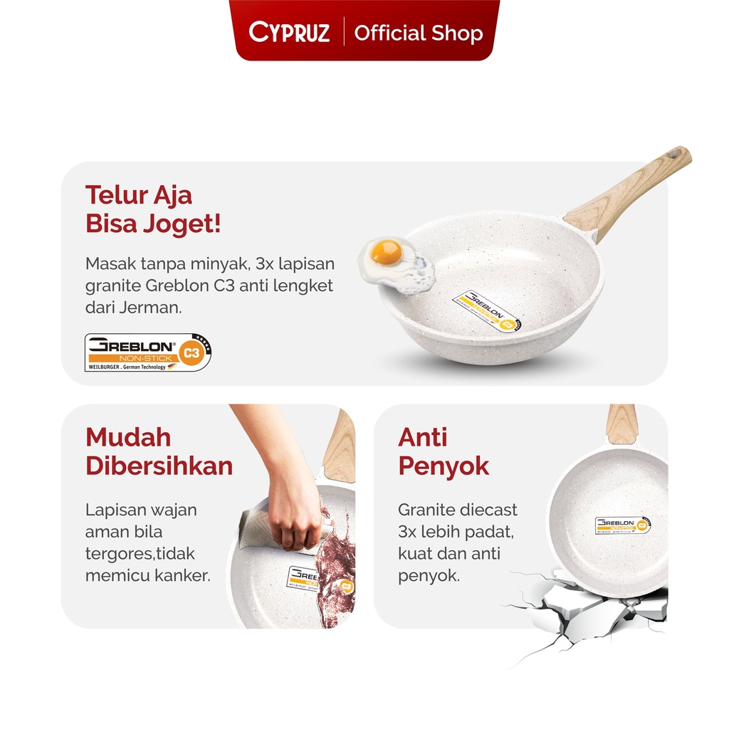 Cypruz White Granite Die Cast Fry Pan