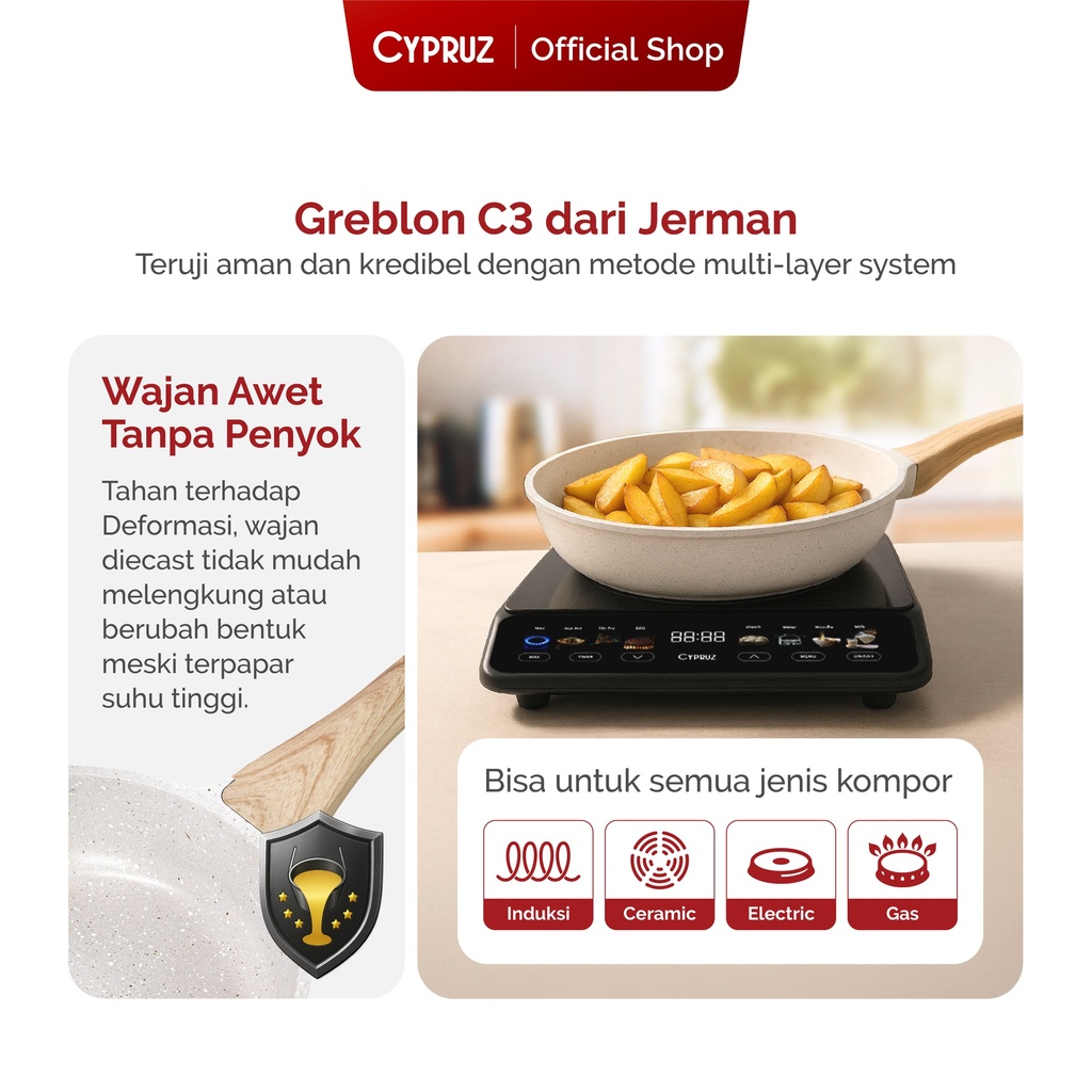 Cypruz White Granite Die Cast Fry Pan