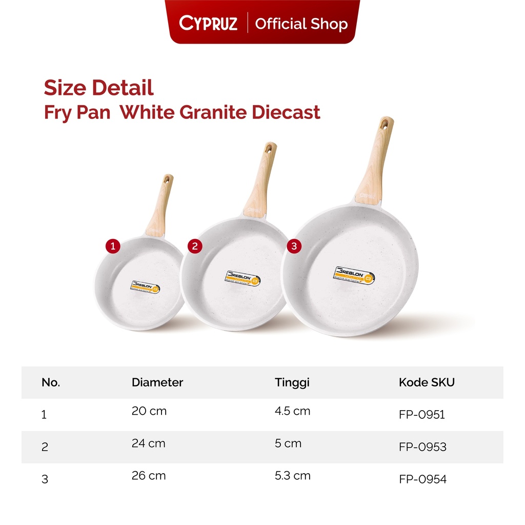Cypruz White Granite Die Cast Fry Pan