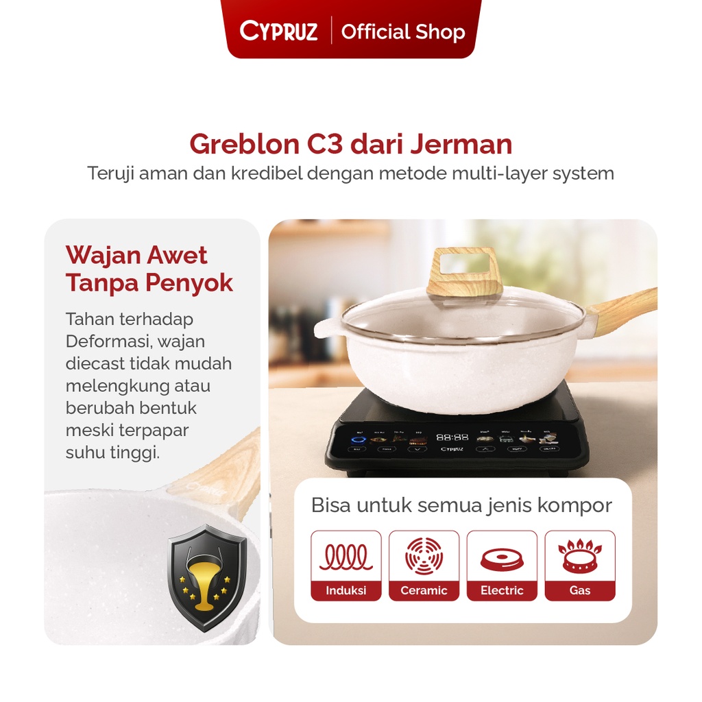 Cypruz WHITE Die Cast Granite Fry Wok 24cm