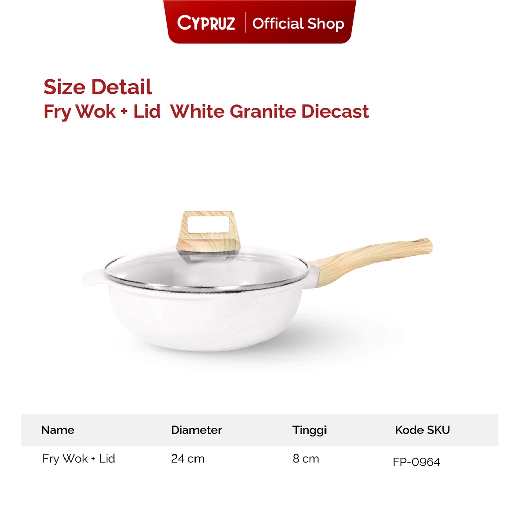 Cypruz WHITE Die Cast Granite Fry Wok 24cm