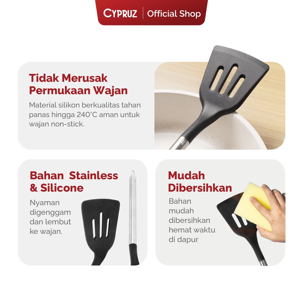 Cypruz Silicone Utensil Series Gg.Stainless: Slotted Turner 96X1
