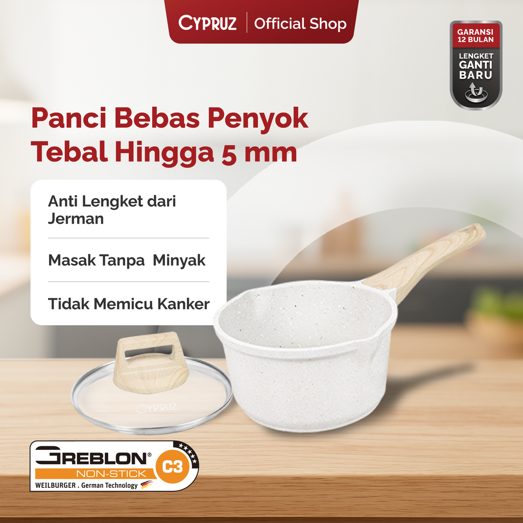 Cypruz White Granite Die Cast Sauce Pan 18cm 6X1