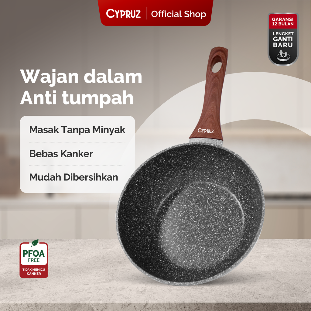 Cypruz Grey Marble Series Fry Wok