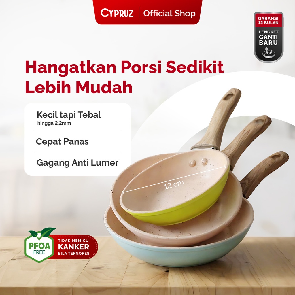Cypruz Pastel Series Wood Handle Fry Pan Spiral Bottom