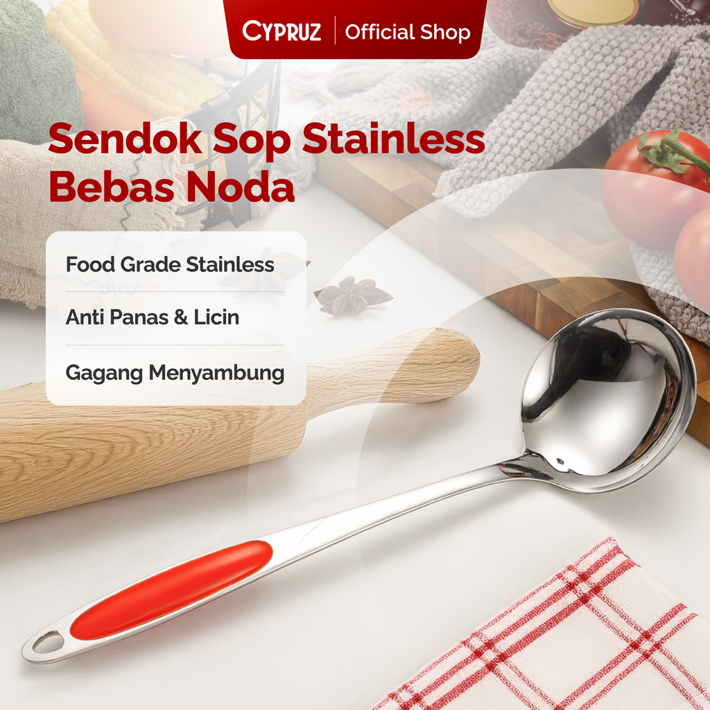 Cypruz Utensil Red Handle Series Ladle Full
