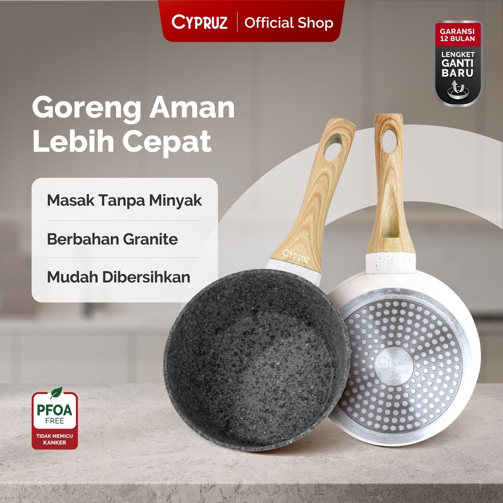 White Granite Series Gagang Coklat Kayu Sauce Pan