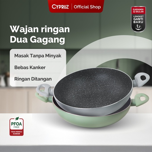 [KI-1006] Cypruz WOK Pan Featherlight Series 30cm (GREEN) 10X1